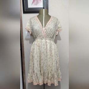 Roaman's Cream and Pink Lace Midi Dress